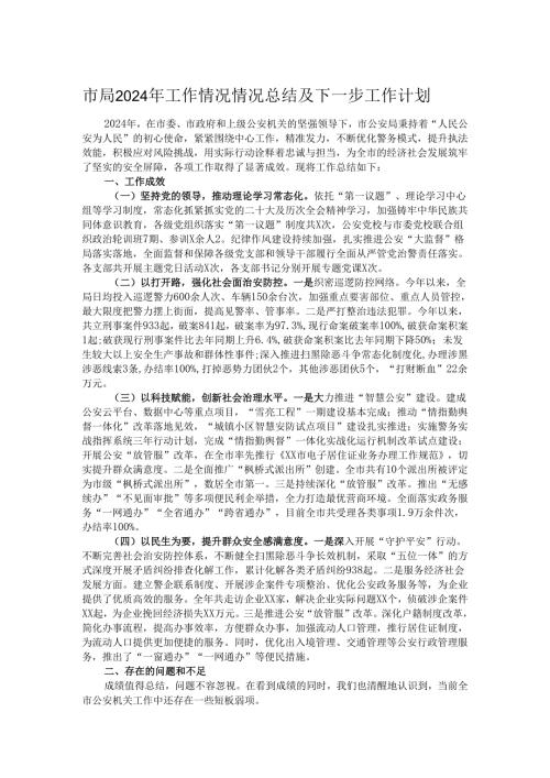 市局2024年工作情况情况总结及下一步工作计划.docx