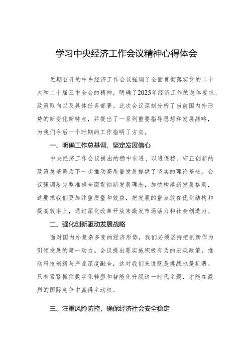 八篇学习2024年中央经济工作会议精神心得体会交流发言.docx