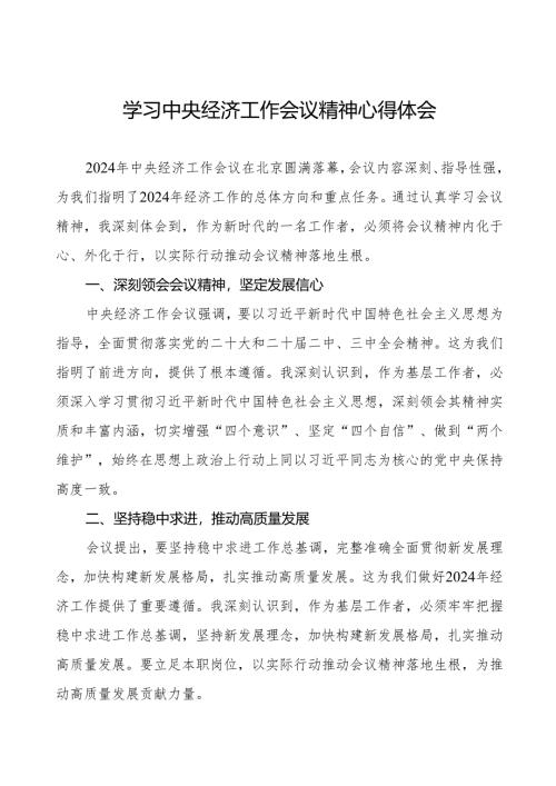党员干部学习贯彻2024年中央经济工作会议精神心得体会发言稿十篇.docx