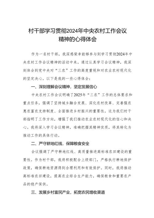 村干部学习2024年中央农村工作会议精神的心得体会.docx