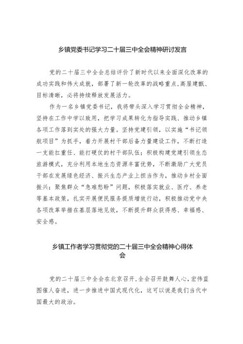 （9篇）乡镇党委书记学习二十届三中全会精神研讨发言（精选）.docx