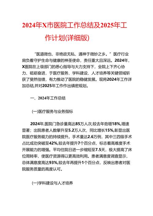 2024年X市医院工作总结及2025年工作计划（详细版）.docx