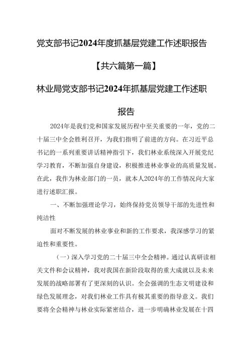 （6篇）党支部书记2024年度抓基层党建工作述职报告.docx