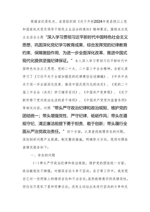 2024年度党组民主生活个人检查材料四个带头范文范文两篇.docx