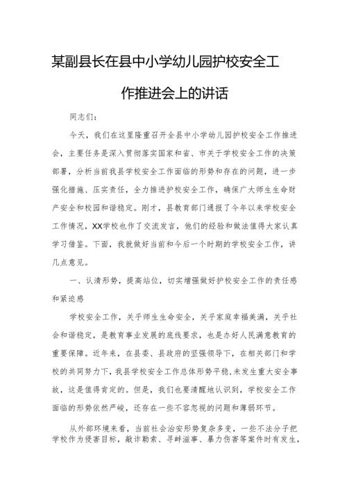 某副县长在县中小学幼儿园护校安全工作推进会上的讲话.docx