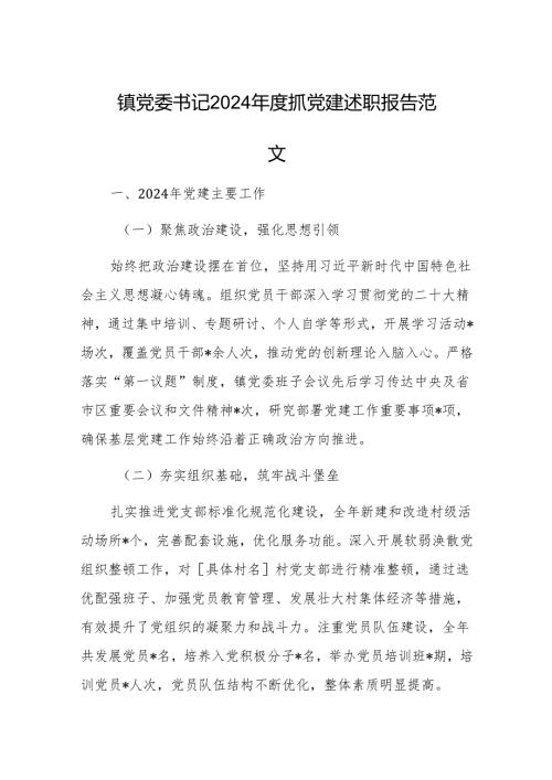 党委书记 2024 年度抓党建述职报告范文.docx