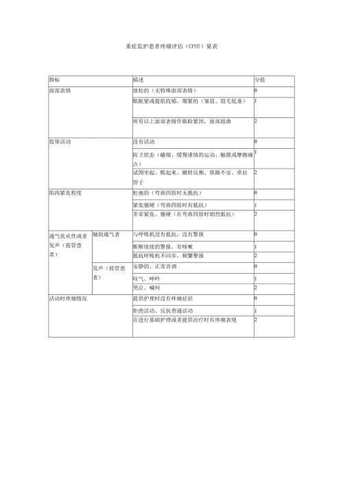 重症监护患者疼痛评估(CPOT)量表.docx