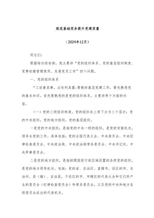 党建培训：规范基础党务提升党建质量.docx