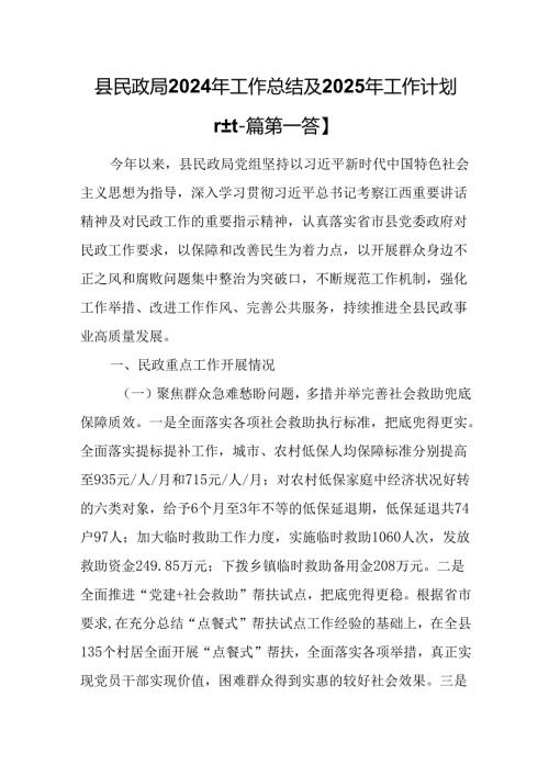 （2篇）县民政局2024年工作总结及2025年工作计划.docx