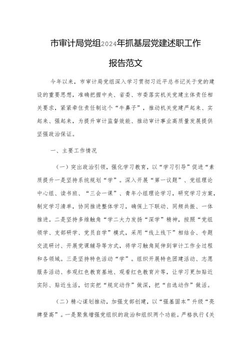 审计机关党组2024年抓基层党建述职工作报告范文.docx