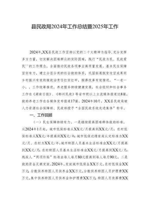 县民政局2024年工作总结暨2025年工作思路.docx