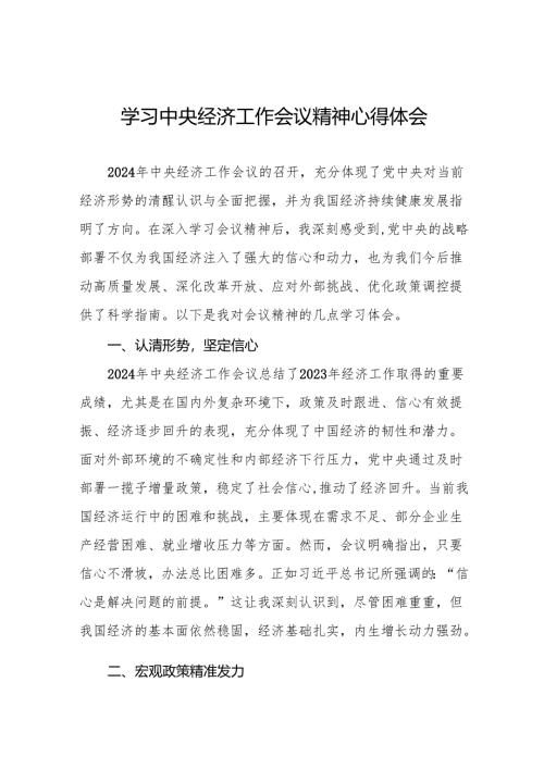 2024年学习贯彻中央经济工作会议精神心得体会个人发言材料11篇.docx