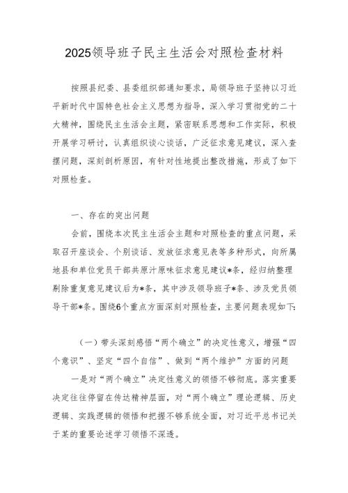 2025民主生活会六个带头班子对照检查材料.docx