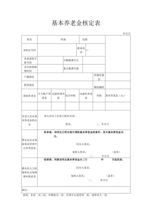 基本养老金核定表、职工退休、退职审批表.docx