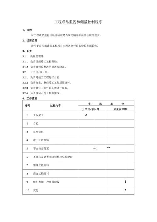 工程成品监视和测量控制程序、工作流程图表.docx