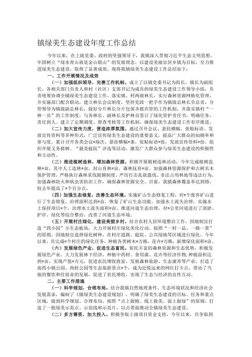 镇绿美生态建设年度工作总结.docx