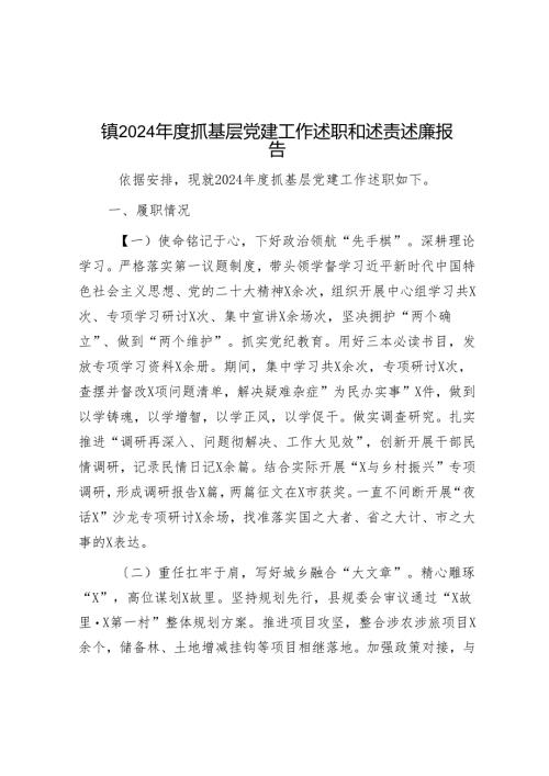 镇2024年度抓基层党建工作述职和述责述廉报告.docx