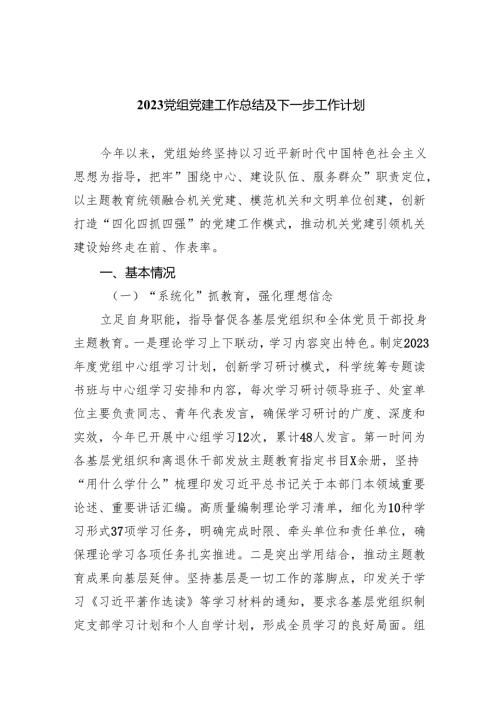 党组党建工作总结及下一步工作计划（共10篇）.docx