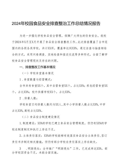 2024年学校食品安全排查整改报告十四篇.docx