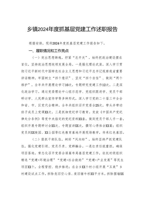 乡镇2024年度抓基层党建工作述职报告.docx