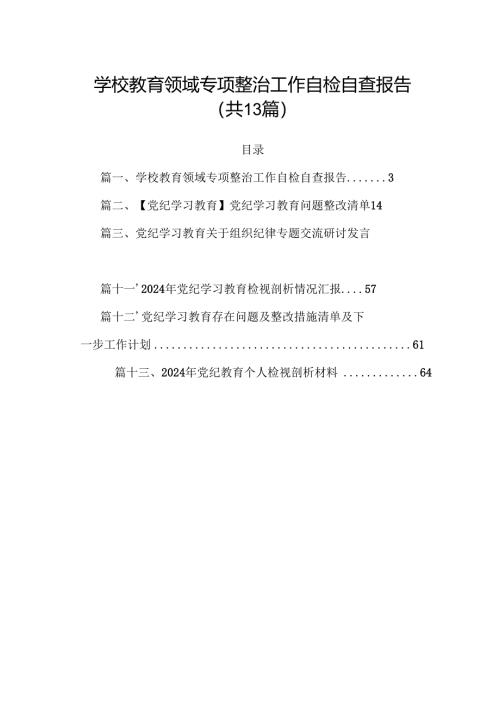 学校教育领域专项整治工作自检自查报告13篇（详细版）.docx