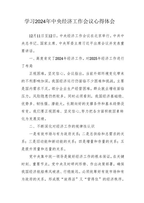 学习2024年中央经济工作会议个人心得体会 合计8份.docx