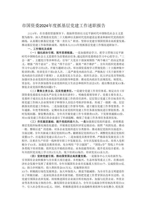 市国资委2024年度抓基层党建工作述职报告.docx