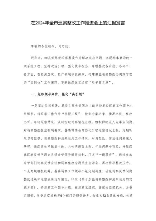 在2024年全市巡察整改工作推进会上的汇报发言.docx