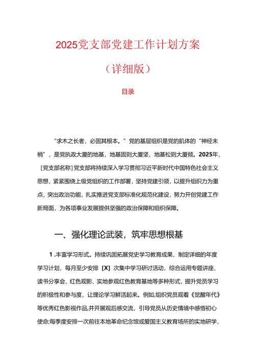 2025 党支部党建工作计划方案（详细版）.docx