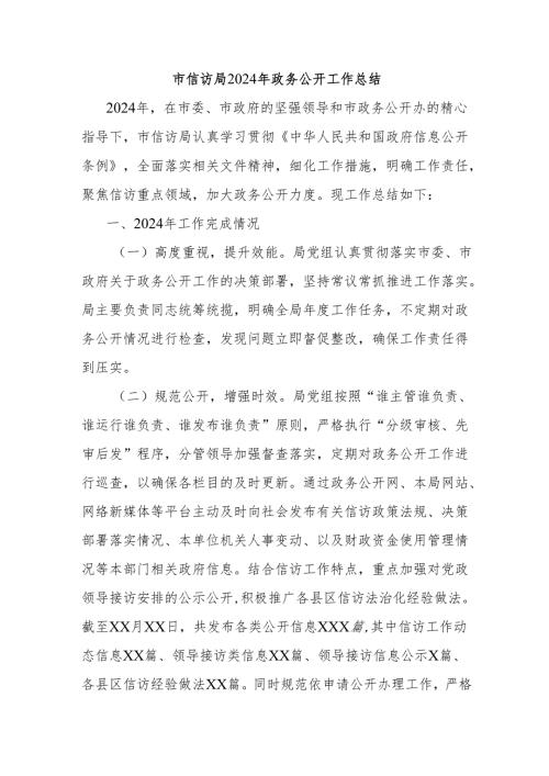市信访局2024年政务公开工作总结.docx