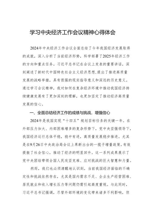 中央经济工作会议学习心得体会2024版十篇.docx