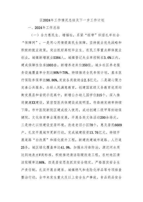 区2024年工作情况总结及下一步工作计划.docx