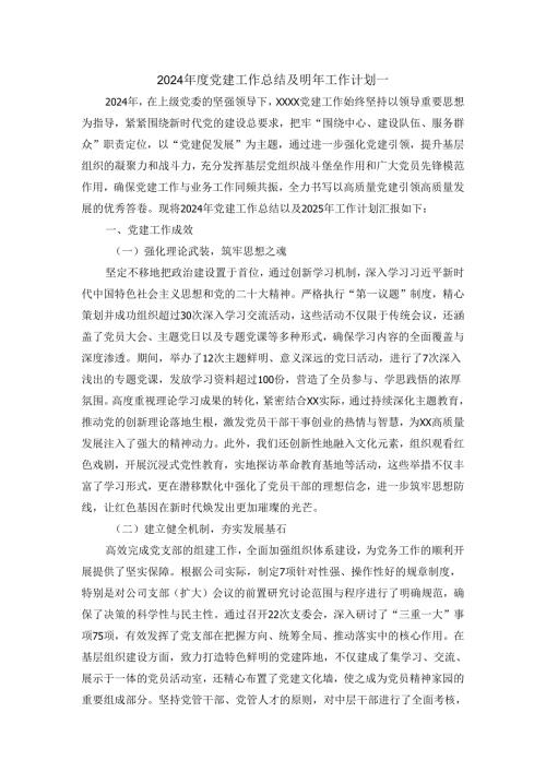 2024年度党建工作总结及明年工作计划范文.docx