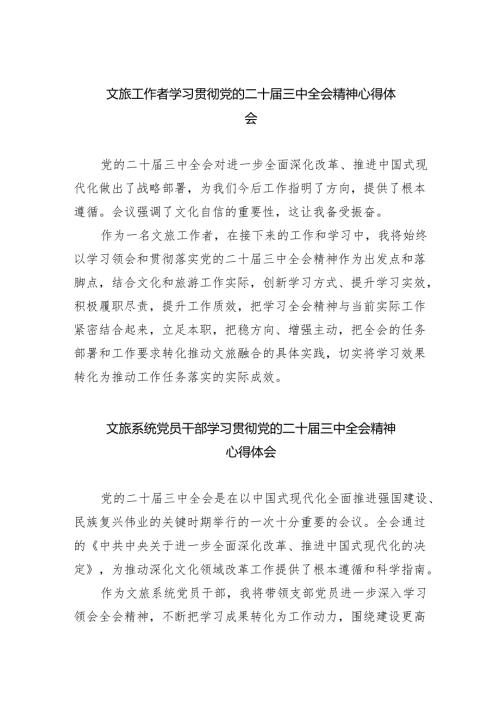 文旅工作者学习贯彻党的二十届三中全会精神心得体会（共四篇）.docx