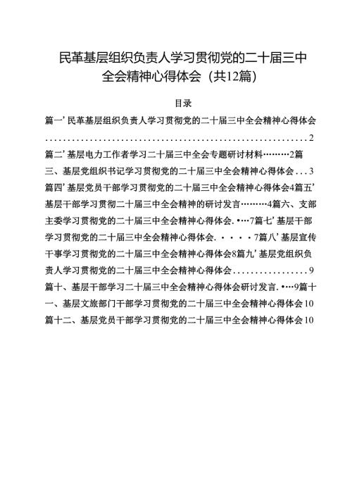 民革基层组织负责人学习贯彻党的二十届三中全会精神心得体会（共12篇）.docx