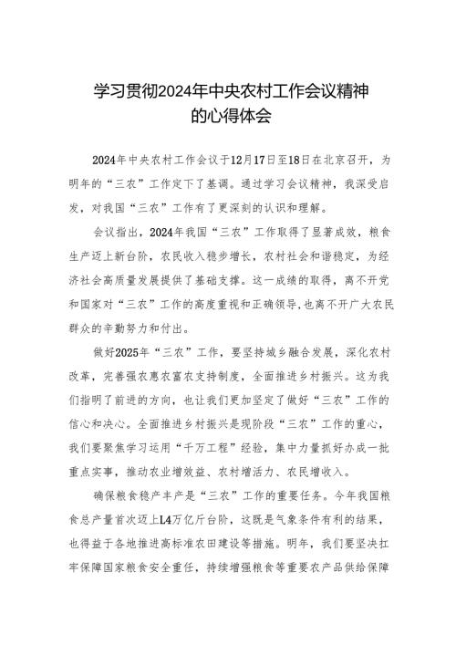 2024年学习贯彻中央农村工作会议精神心得感悟.docx