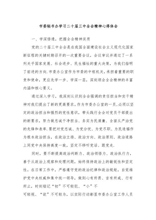 市委秘书办学习二十届三中全会精神心得体会.docx
