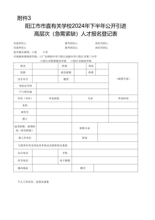 阳江市公开招聘报名登记表.docx