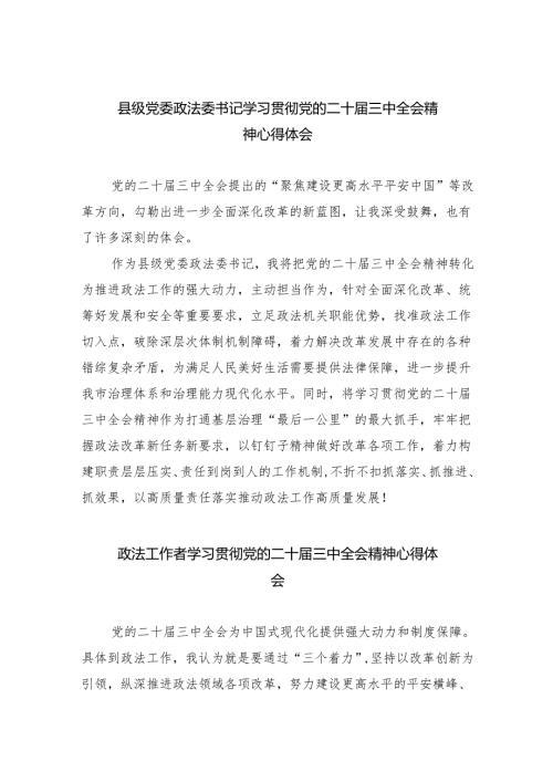 县级党委政法委书记学习贯彻党的二十届三中全会精神心得体会5篇（最新版）.docx