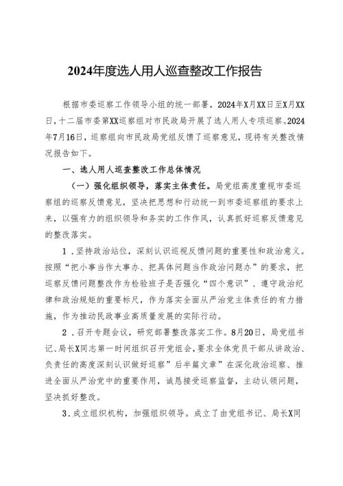 2024年度选人用人巡察整改工作报告.docx