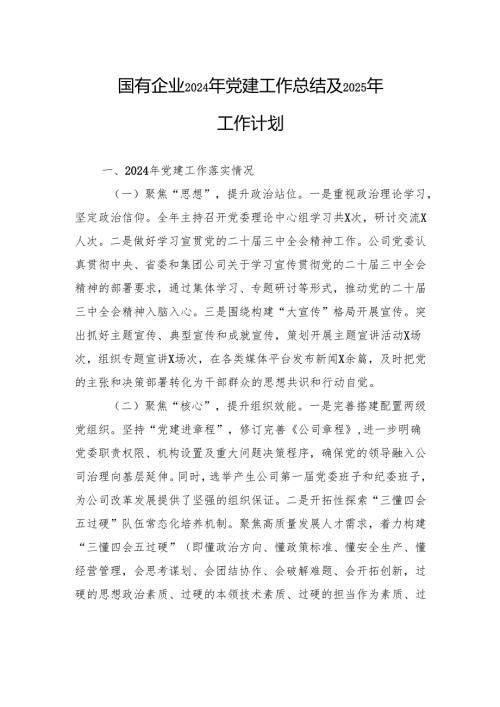 国有企业2024年党建工作总结及2025年工作计划.docx