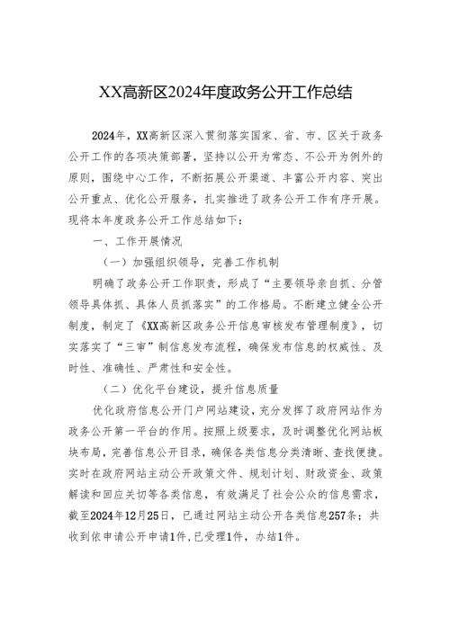 XX高新区2024年度政务公开工作总结.docx