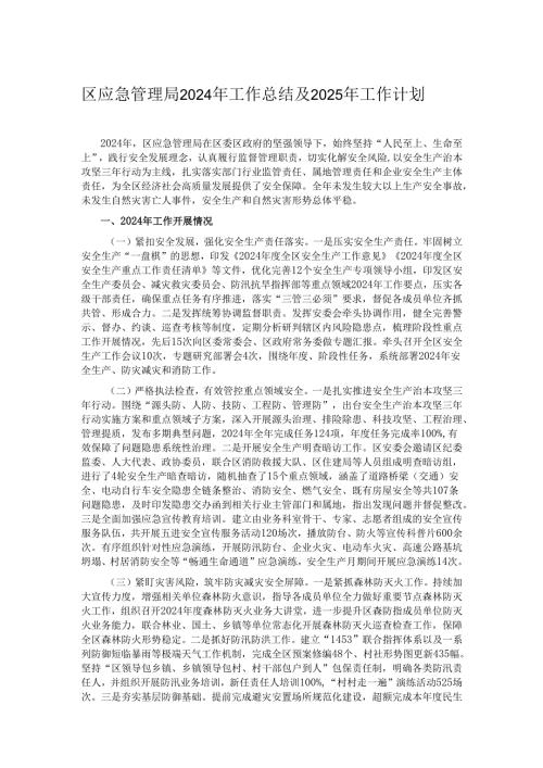区应急管理局2024年工作总结及2025年工作计划.docx