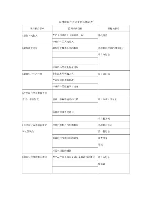 农村项目社会评价指标体系表.docx