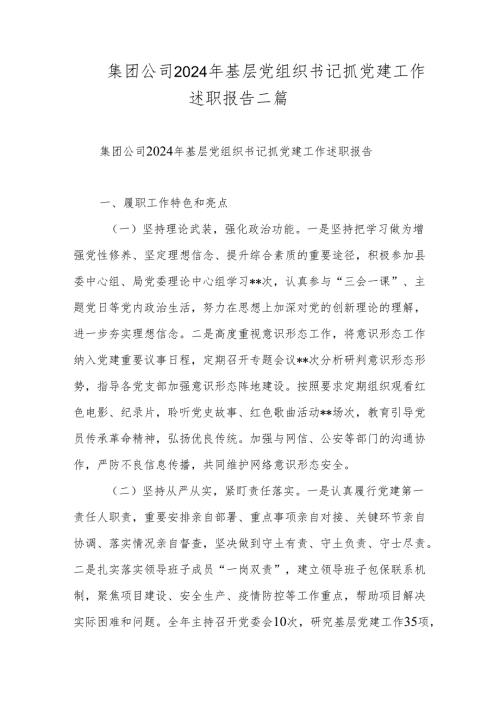 集团公司2024年基层党组织书记抓党建工作述职报告二篇.docx
