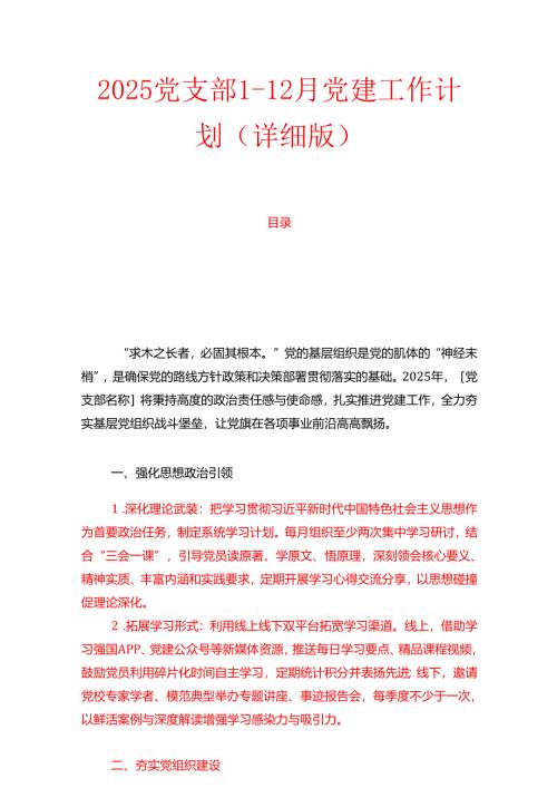 2025党支部1-12月党建工作计划（详细版）.docx