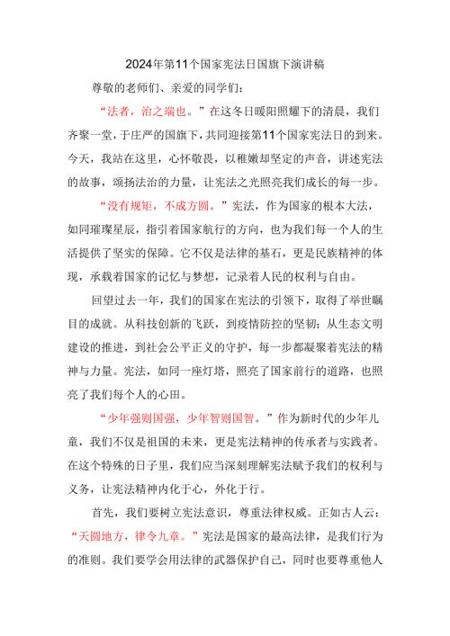 2024年第11个国家宪法日国旗下演讲稿.docx