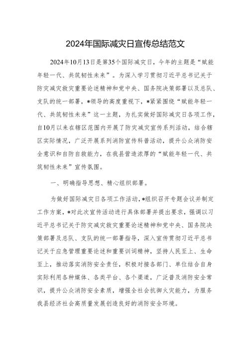 2024年国际减灾日宣传总结范文.docx