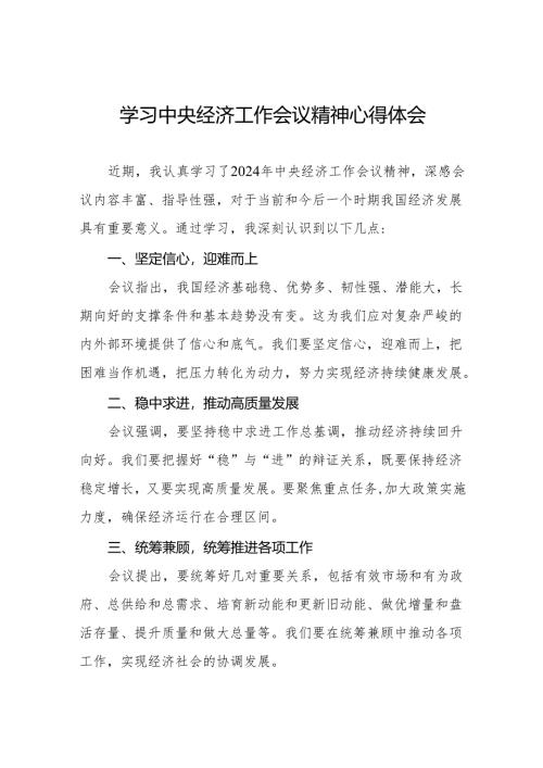 八篇学习2024年中央经济工作会议的心得体会.docx