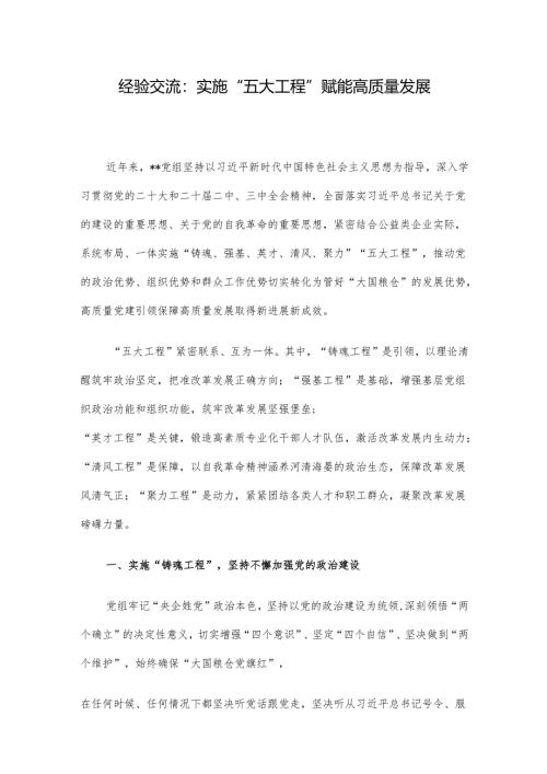 经验交流：实施“五大工程” 赋能高质量发展.docx